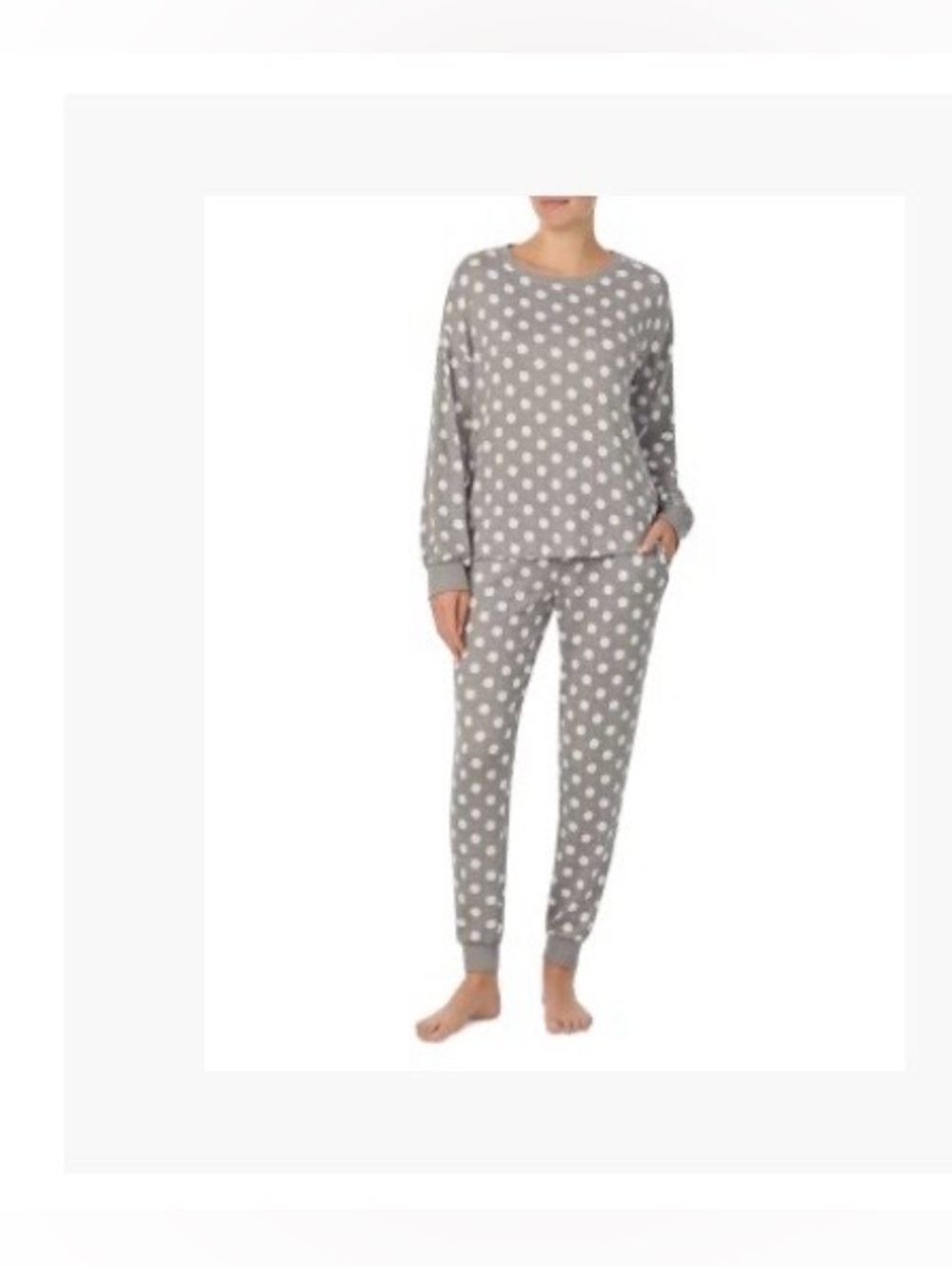 kate spade new york Gray Polko Dot Print Long Sleeve Top Jogger Pajama Set Size